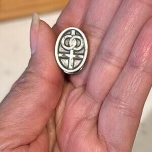 Vintage silver tone Grooms Wedding Pin Cross Intertwined Rings Religious